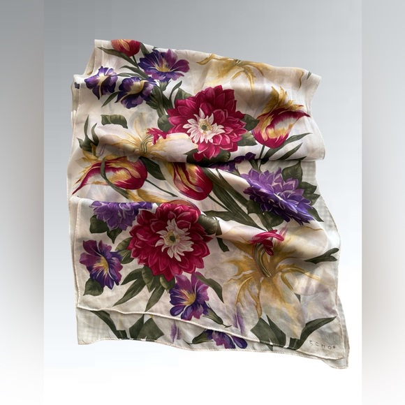 Vintage Floral Silk Scarf by Echo 58” x 16” - Picture 4 of 15